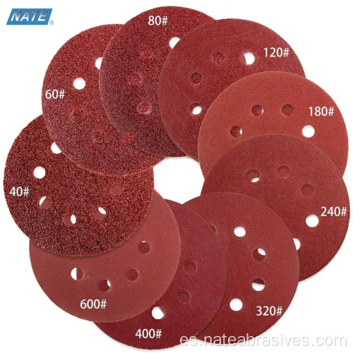 Discos abrasivos de óxido de aluminio rojo de 5 pulgadas 8 hoyos
